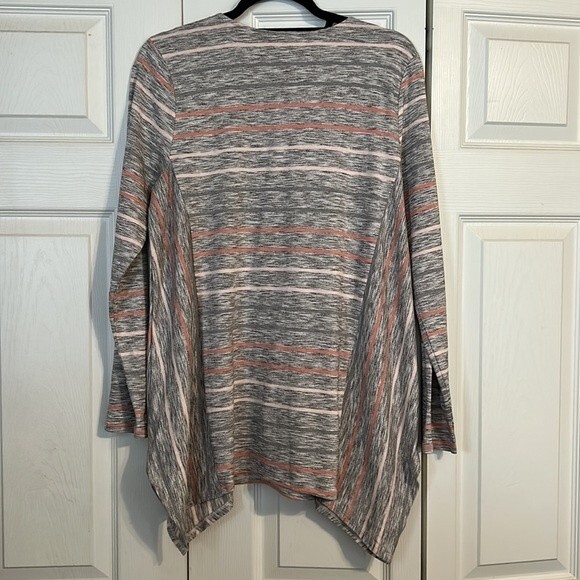 PURE JILL Size Medium Gray Tunic Peach Stripes Crewneck Pullover Modal Cotton - Picture 7 of 7